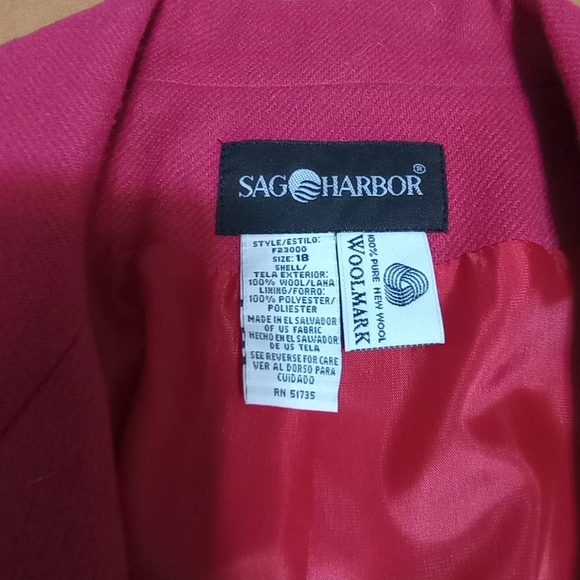 100% Wool Sag Harbor One Front Button Lined Women's Pink Suit Jacket Size 18 - Picture 4 of 10